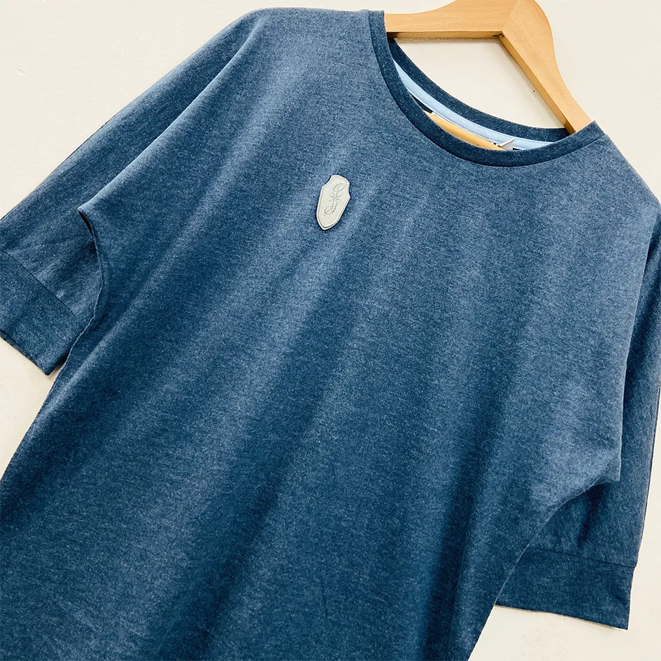 Womens Semi Long Side Vent Crewneck Casual Cotton T-Shirt