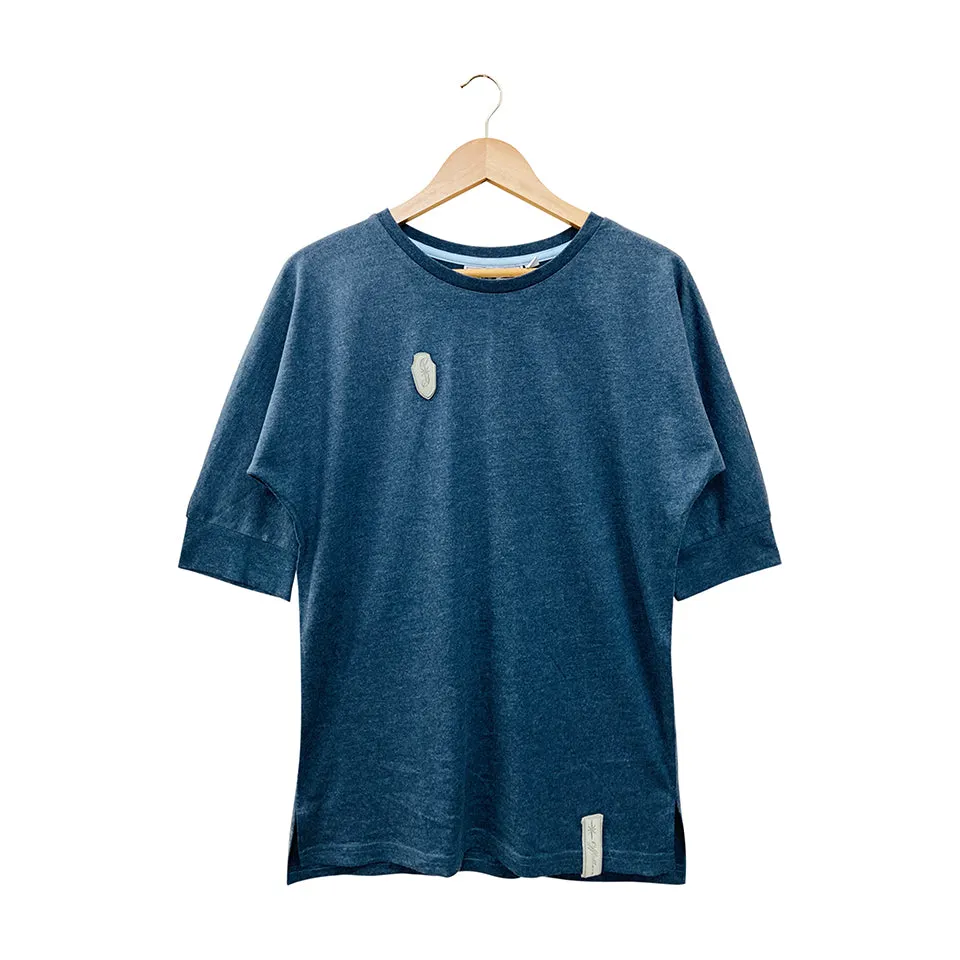 Womens Semi Long Side Vent Crewneck Casual Cotton T-Shirt
