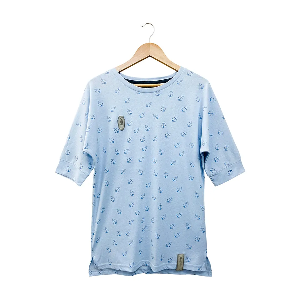 Womens Semi Long Side Vent Crewneck Casual Cotton T-Shirt
