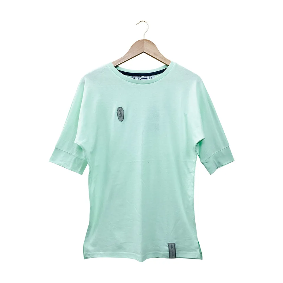 Womens Semi Long Side Vent Crewneck Casual Cotton T-Shirt