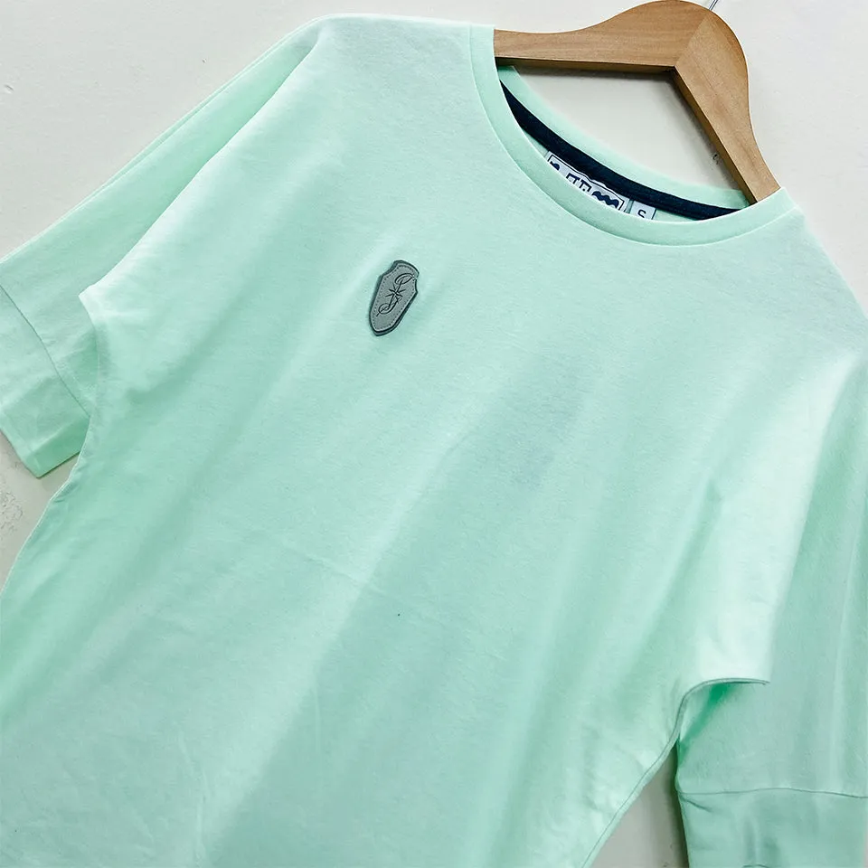 Womens Semi Long Side Vent Crewneck Casual Cotton T-Shirt