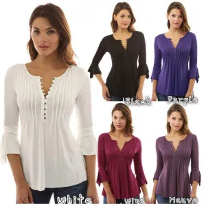Women's trumpet sleeve pleated T-shirt