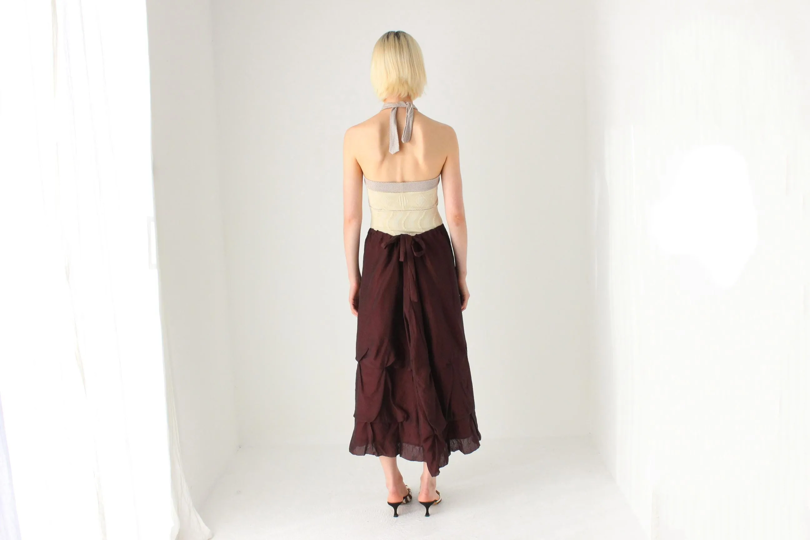 Y2K Burgundy Textured Bubble Midi Skirt w/ Drawstring Waist